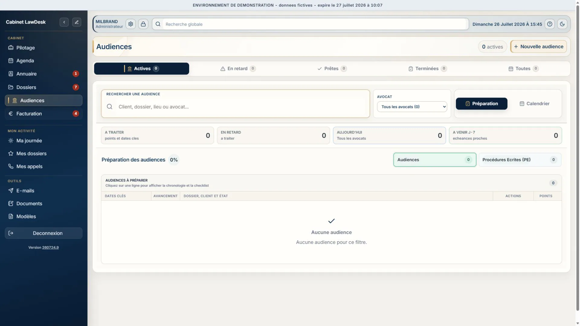 Capture Full HD de la préparation des audiences dans LawDesk App