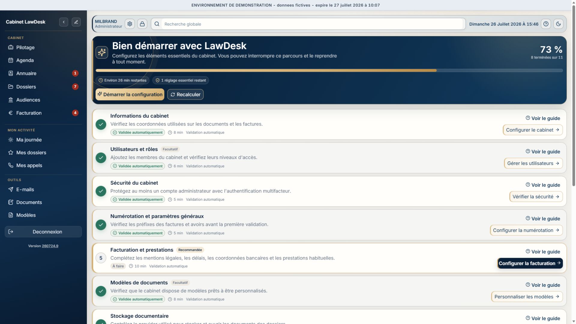 Capture Full HD du parcours Bien démarrer dans LawDesk App