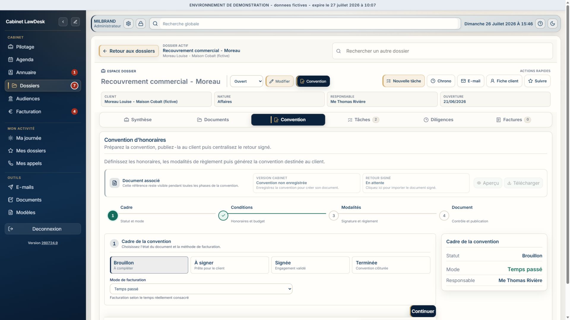 Capture Full HD de l'assistant de convention d'honoraires dans LawDesk App