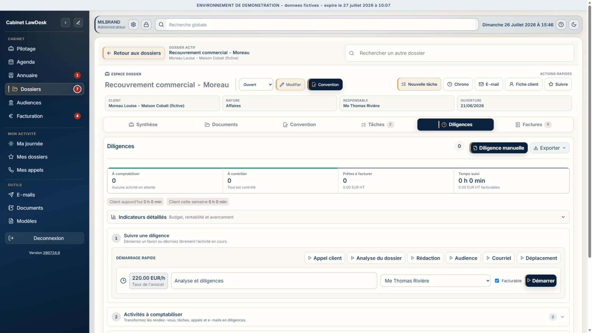 Capture Full HD des diligences d'un dossier dans LawDesk App