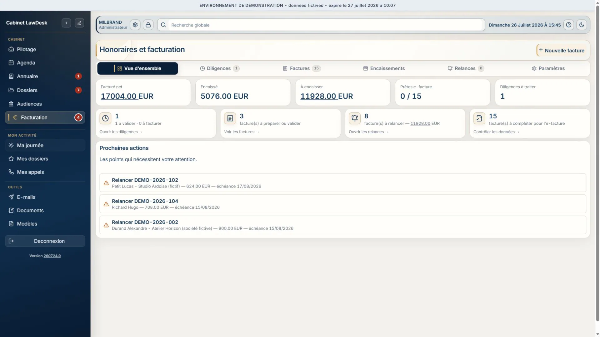 Capture Full HD des honoraires et de la facturation dans LawDesk App